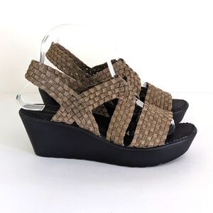 Steven by Steve Madden Biata Woven Gold Stretch Platform Sandals 8